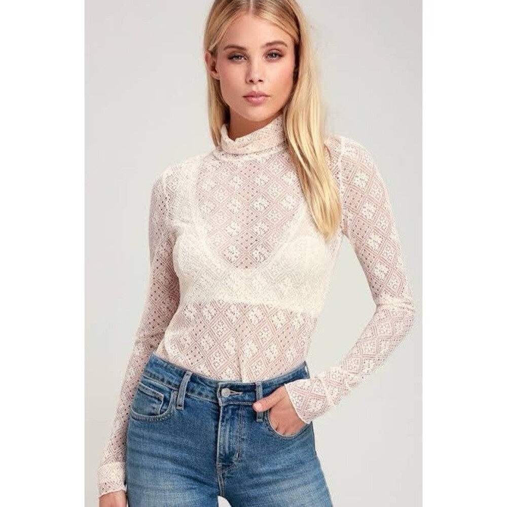 Free People Sweet Memories Lace Turtleneck Feminine Whimsigoth Ivory XS NWOT
